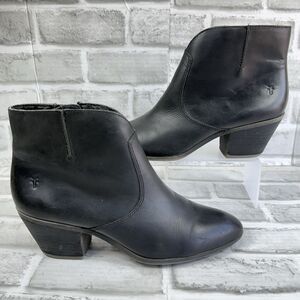 FRYE Jennifer Women's Size 9 Black Leather Almond Toe Block Heel Ankle Booties